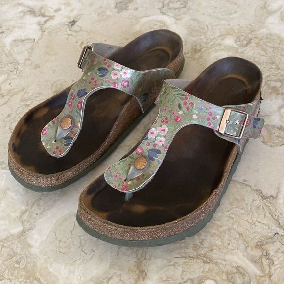 Birkenstock Birko Flor GIZEH Meadow Flowers Khaki SOFT FOOTBED - Picture 5 of 13